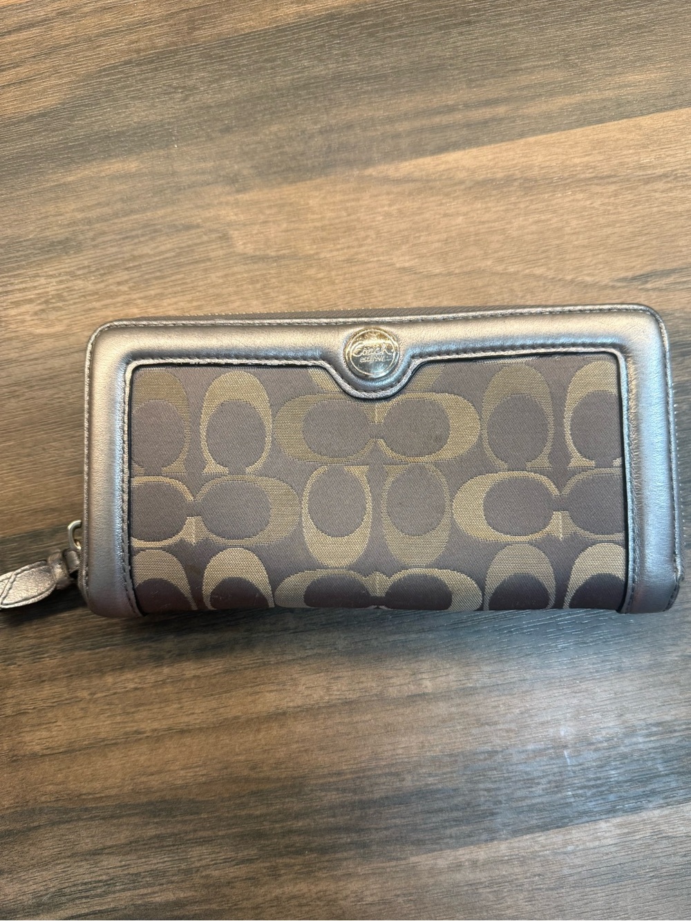 Coach Signature Logo Zip Wallet in grey and silver